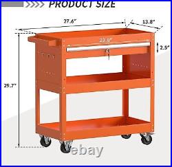 3 Tier Rolling Tool Cart Lockable Tool Box Garage Storage Organizer Utility Cart