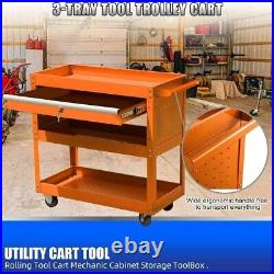 3 Tier Rolling Tool Cart Lockable Tool Box Garage Storage Organizer Utility Cart