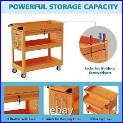 3 Tier Rolling Tool Cart Mechanic Cabinet Storage Tool Box Organizer with Drawer