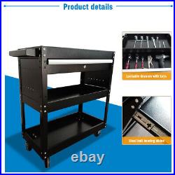 3 Tier Rolling Tool Cart Utility Cart withWheels & Drawers Metal Storage Tool Box