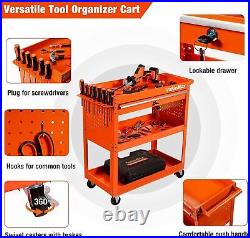 3 Tier Rolling Tool Cart, Utility Drawer Tool Cart with Wheels, 350 lbs Capacity