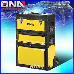 3-Tier Stackable Trolley Tool Box Storage Case Organize 19.5x 28.5x 12 Yellow