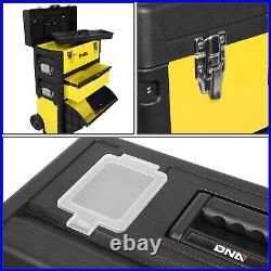 3-Tier Stackable Trolley Tool Box Storage Case Organize 19.5x 28.5x 12 Yellow