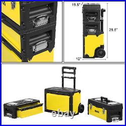 3-Tier Stackable Trolley Tool Box Storage Case Organize 19.5x 28.5x 12 Yellow