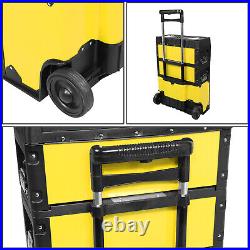 3-Tier Stackable Trolley Tool Box Storage Case Organize 19.5x 28.5x 12 Yellow