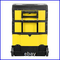 3-Tier Stackable Trolley Tool Box Storage Case Organize 19.5x 28.5x 12 Yellow