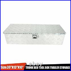 39x13x10 Pickup Truck Trunk Bed Tool Box Trailer Storage+lock Chrome Aluminum