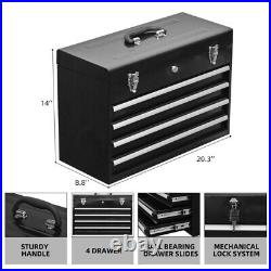 4-Drawer Tool Box Portable Steel Tool Chest witjh Cylinder Lock & Latch Closure