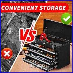 4-Drawer Tool Box Portable Steel Tool Chest witjh Cylinder Lock & Latch Closure