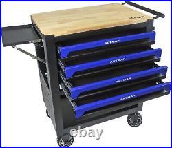 4 Drawers Rolling Chest Tool Cart Garage Storage Cabinet Tool Box Wooden Top