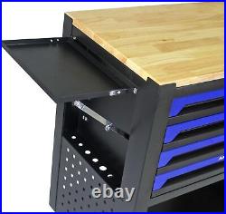 4 Drawers Rolling Chest Tool Cart Garage Storage Cabinet Tool Box Wooden Top