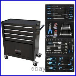 4 Drawers Tool Cabinet with Tool Sets with Wheels Tool Box with Handle-BLACK