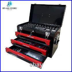 439 Piece 3 Drawers Portable Tool Box with Mechanics Tool Set Lockable Drawers