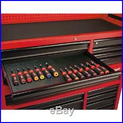 46 in. 16-Drawer Steel Tool Chest and Rolling Cabinet Set, Textured Red and Blac