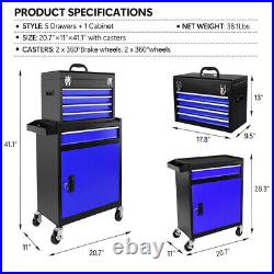 5-Drawer 2-in-1 rolling tool box tool storage cabinet with lockable wheels