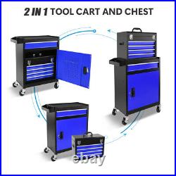 5-Drawer 2-in-1 rolling tool box tool storage cabinet with lockable wheels