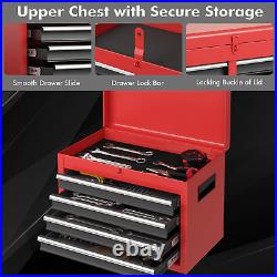 5-Drawer Tool Box Organizer Lockable Wheels Sliding Drawers Adjustable Shelf Red