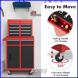 5-Drawer Tool Box Organizer Lockable Wheels Sliding Drawers Adjustable Shelf Red