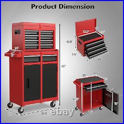 5-Drawer Tool Box Organizer Lockable Wheels Sliding Drawers Adjustable Shelf Red