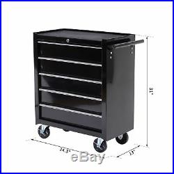 5 Drawers Wheels Storage Cart Tool Chest Box Home Furniture Black