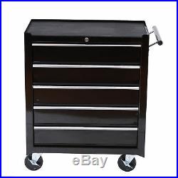 5 Drawers Wheels Storage Cart Tool Chest Box Home Furniture Black