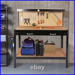 55 in Work Bench Table Wood Shop Warehouse with Peg Board Tool Box & Drawer