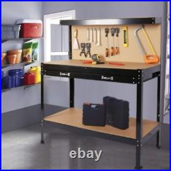 55 in Work Bench Table Wood Shop Warehouse with Peg Board Tool Box & Drawer