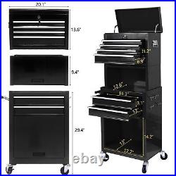 6 Drawer Rolling Tool Chest, Black Large Tall Tool Box with Wheels, Lockable St