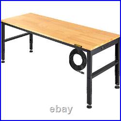 61x 20 Adjustable Height Workbench 2000 lbs Oak Plank with Power Outlets 110V