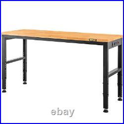 61x 20 Adjustable Height Workbench 2000 lbs Oak Plank with Power Outlets 110V
