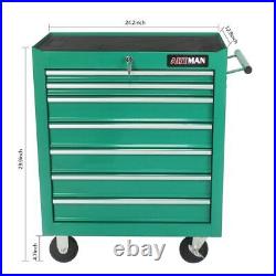 7-Drawer Rolling Tool Chest Green Tool Box with Wheels Multifunctional Tool Cart