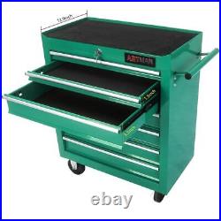 7-Drawer Rolling Tool Chest Green Tool Box with Wheels Multifunctional Tool Cart