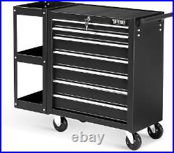 7-Drawer Rolling Tool Chest withLock & Key, Tool Storage Side Cabinet, Black