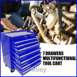 7 Drawer Tool Cart Chest Cabinet Toolbox Organizer, withWheel, Red/Blue