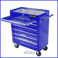 7 Drawer Tool Cart Chest Cabinet Toolbox Organizer, withWheel, Red/Blue