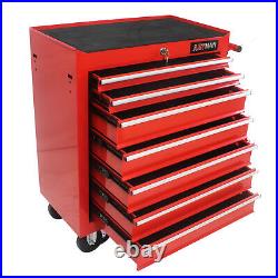 7 Drawers Rolling Tool Box Cart Tool Chest Tool Storage Cabinet with 4 Wheels-Red