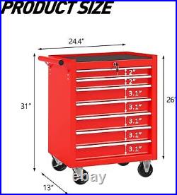 7 Drawers Tool Cart on Wheels, Rolling Tool Chest Mechanic Tool Storage Case Box