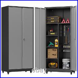 71''H Garage Tool Storage Cabinet, Metal Storage Cabinet with Pegboards & Wheels