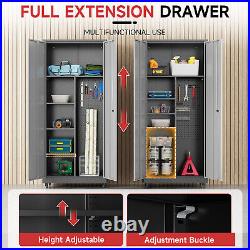 71''H Garage Tool Storage Cabinet, Metal Storage Cabinet with Pegboards & Wheels