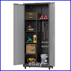 71''H Garage Tool Storage Cabinet, Metal Storage Cabinet with Pegboards & Wheels