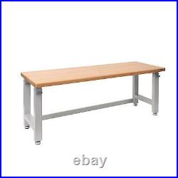 72 Adjustable Height Heavy-Duty Wood Top Workbench Hardwood Tabletop Sturdy
