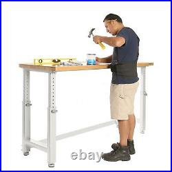 72 Adjustable Height Heavy-Duty Wood Top Workbench Hardwood Tabletop Sturdy