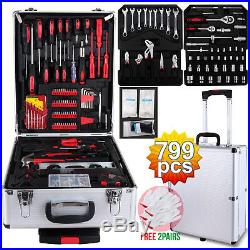 799 pcs Tool Set Trolley Mechanics Metric Standard Kit Case Box Organize Castors