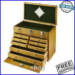 8 Drawer Hardwood Tool Chest Storage Box Rubber Handle For Auto Shop Hand Tools