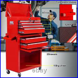 8-Drawer Rolling Tool Chest Lockable Tool Box Steel Storage Cabinet Red withWheels