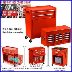 8-Drawer Rolling Tool Chest Lockable Tool Box Steel Storage Cabinet Red withWheels