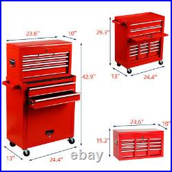 8-Drawer Rolling Tool Chest Lockable Tool Box Steel Storage Cabinet Red withWheels