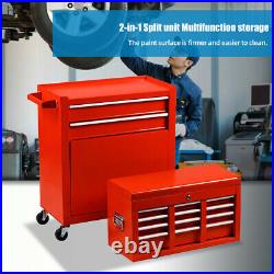 8-Drawer Rolling Tool Chest Lockable Tool Box Steel Storage Cabinet Red withWheels