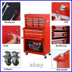 8-Drawer Rolling Tool Chest Lockable Tool Box Steel Storage Cabinet Red withWheels