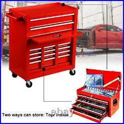 8-Drawer Rolling Tool Chest Lockable Tool Box Steel Storage Cabinet Red withWheels